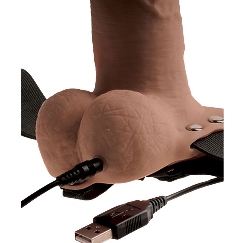 FETISH FANTASY SERIES - ARNÉS AJUSTABLE PENE REALÍSTICO CON TESTÍCULOS RECARGABLE Y VIBRADOR 15 CM